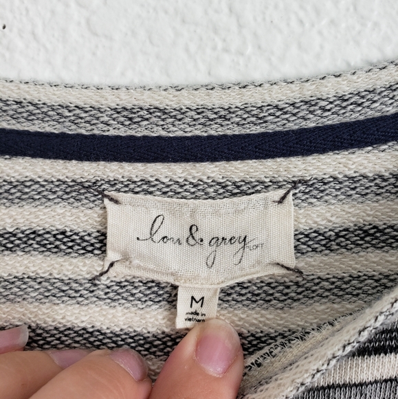 Lou & Grey Cotton Gray & Cream Striped Sweater Medium - Picture 3 of 4